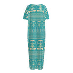 Vintage Hippie Van Pattern Print Short Sleeve Long Nightdress