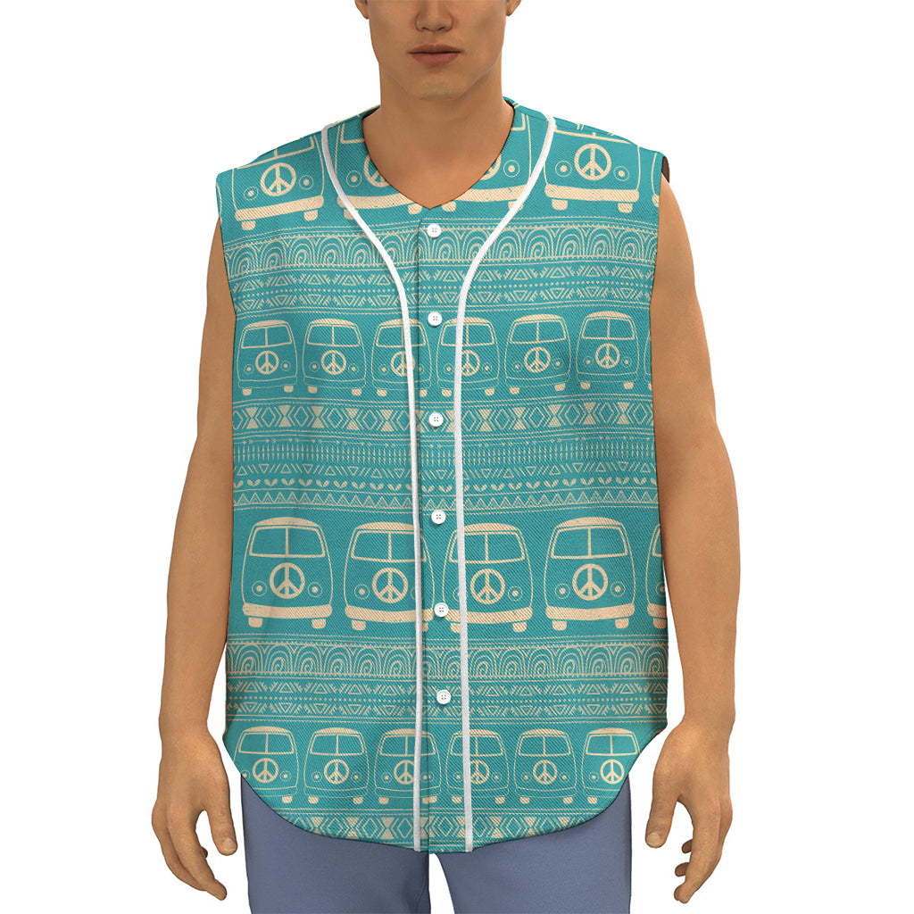 Vintage Hippie Van Pattern Print Sleeveless Baseball Jersey