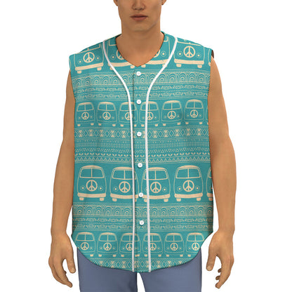 Vintage Hippie Van Pattern Print Sleeveless Baseball Jersey