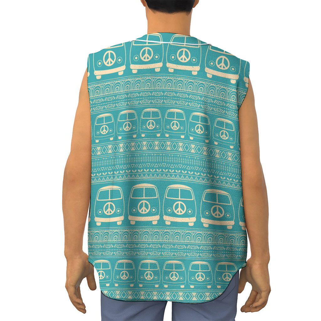 Vintage Hippie Van Pattern Print Sleeveless Baseball Jersey