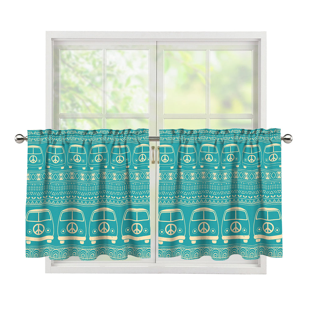 Vintage Hippie Van Pattern Print Tier Curtains