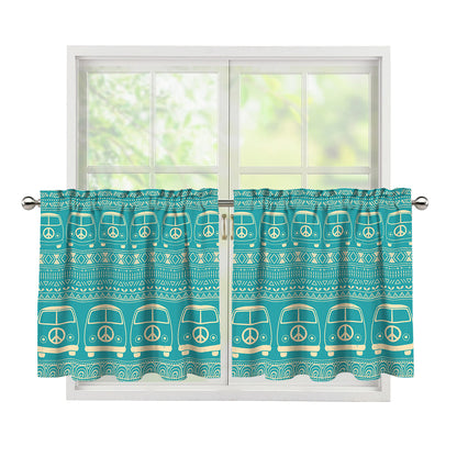 Vintage Hippie Van Pattern Print Tier Curtains