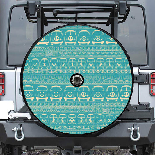 Vintage Hippie Van Pattern Print Tire Cover With Camera Hole