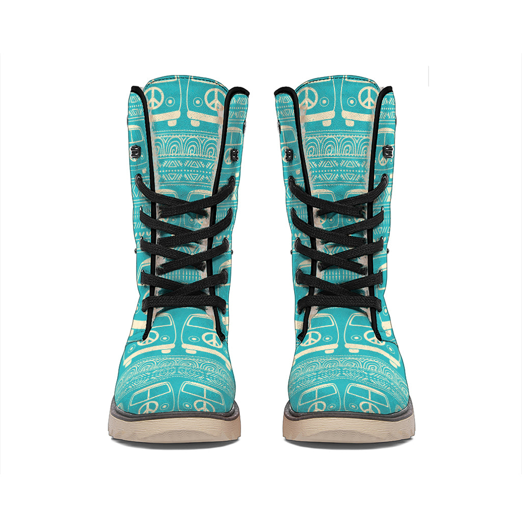 Vintage Hippie Van Pattern Print Winter Boots