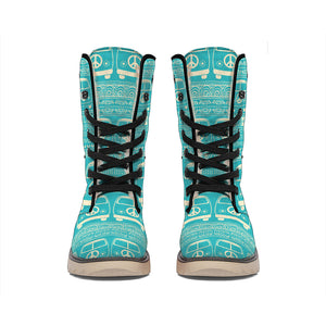 Vintage Hippie Van Pattern Print Winter Boots