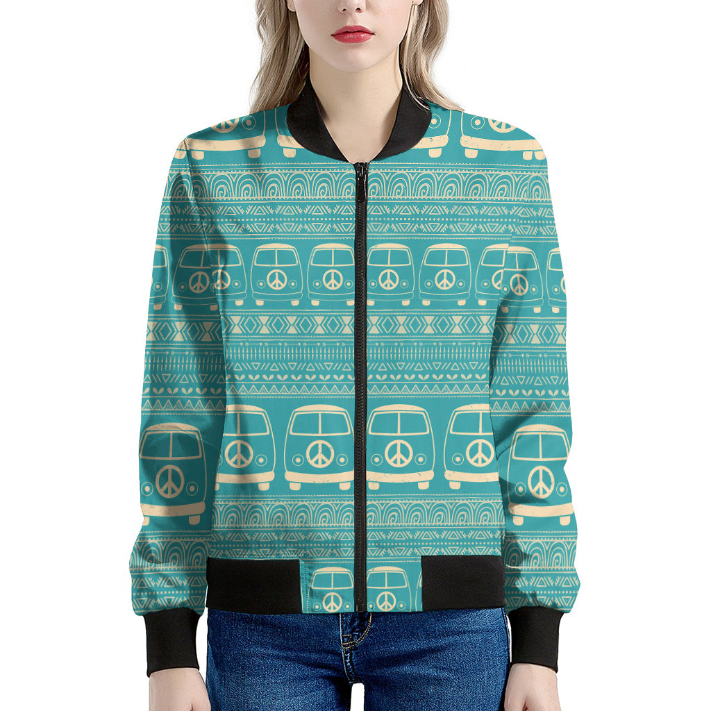 Vintage Hippie Van Pattern Print Women's Bomber Jacket