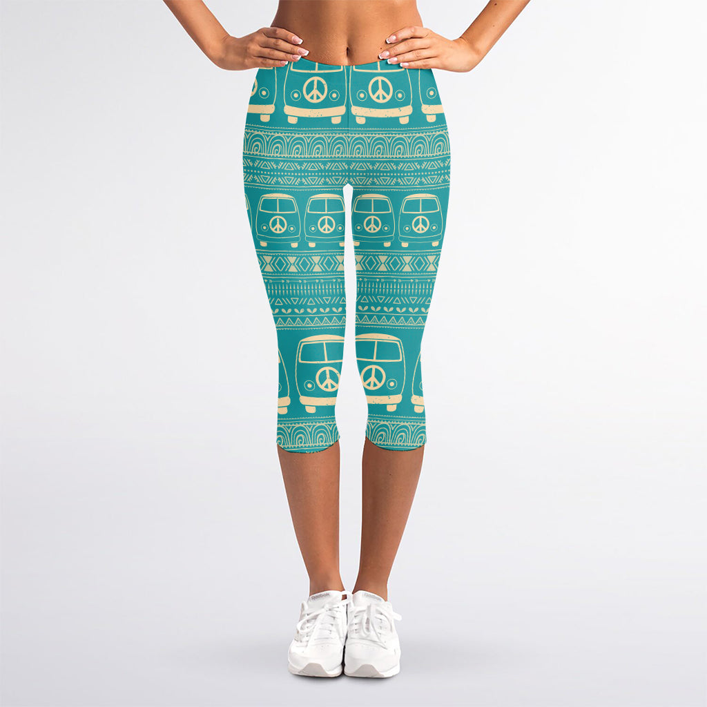 Vintage Hippie Van Pattern Print Women's Capri Leggings
