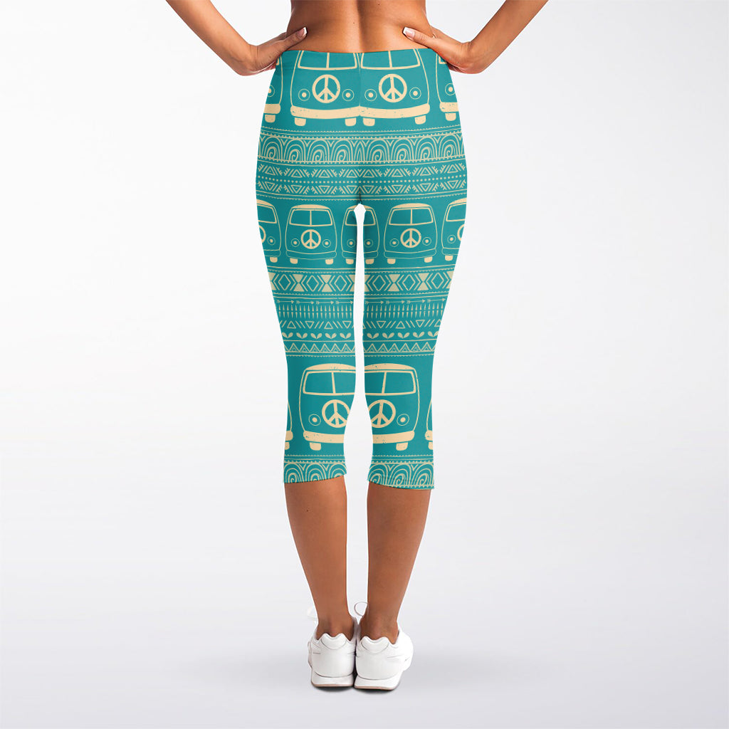 Vintage Hippie Van Pattern Print Women's Capri Leggings