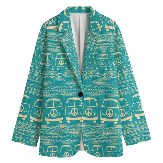 Vintage Hippie Van Pattern Print Women's Cotton Blazer