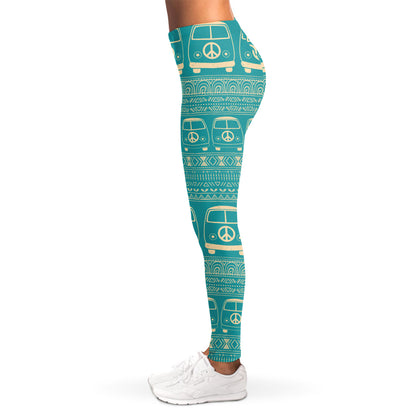 Vintage Hippie Van Pattern Print Women's Leggings
