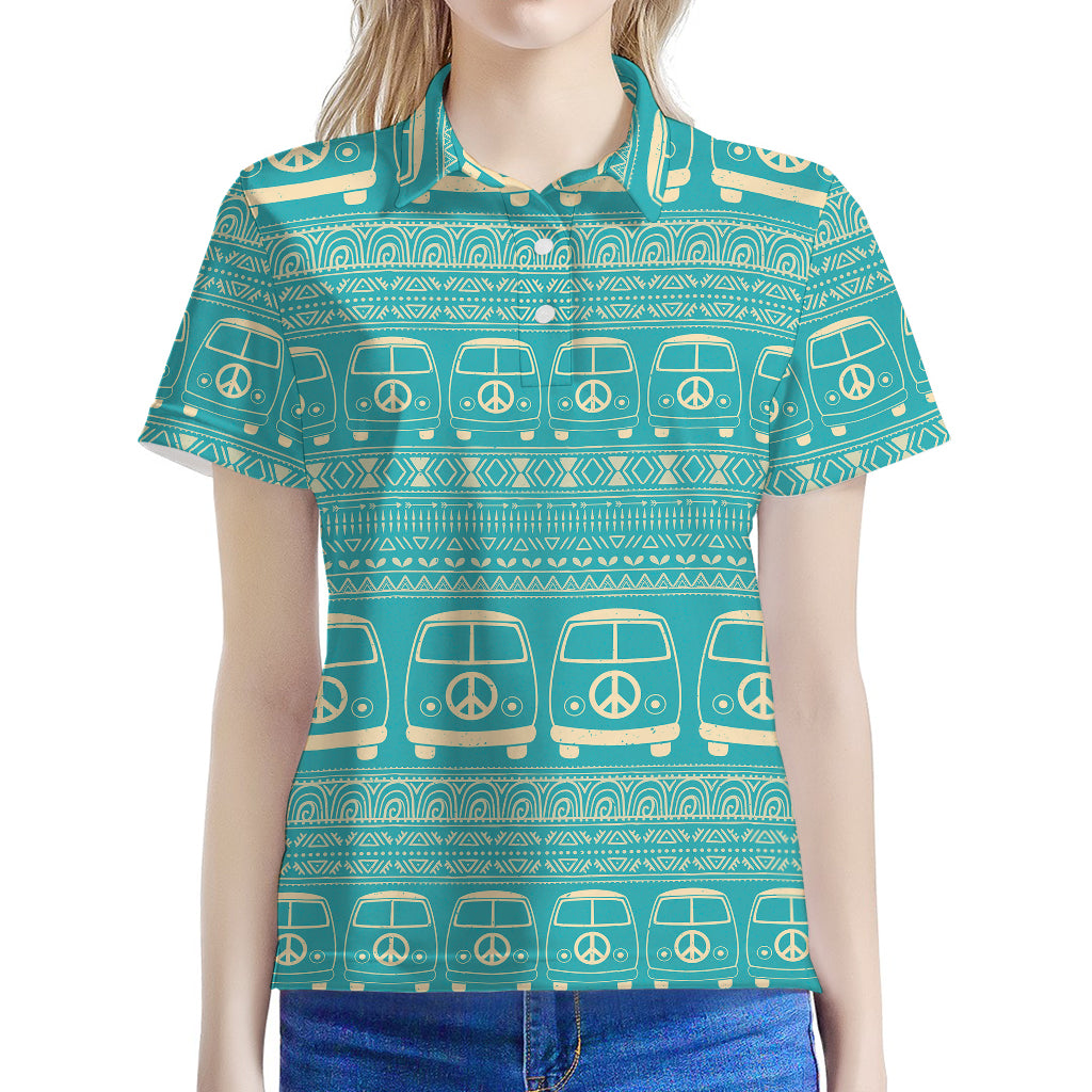 Vintage Hippie Van Pattern Print Women's Polo Shirt