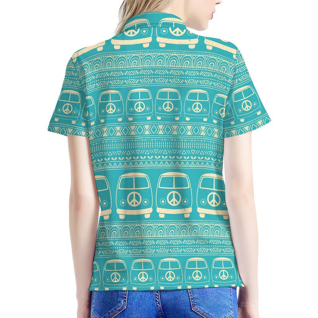 Vintage Hippie Van Pattern Print Women's Polo Shirt