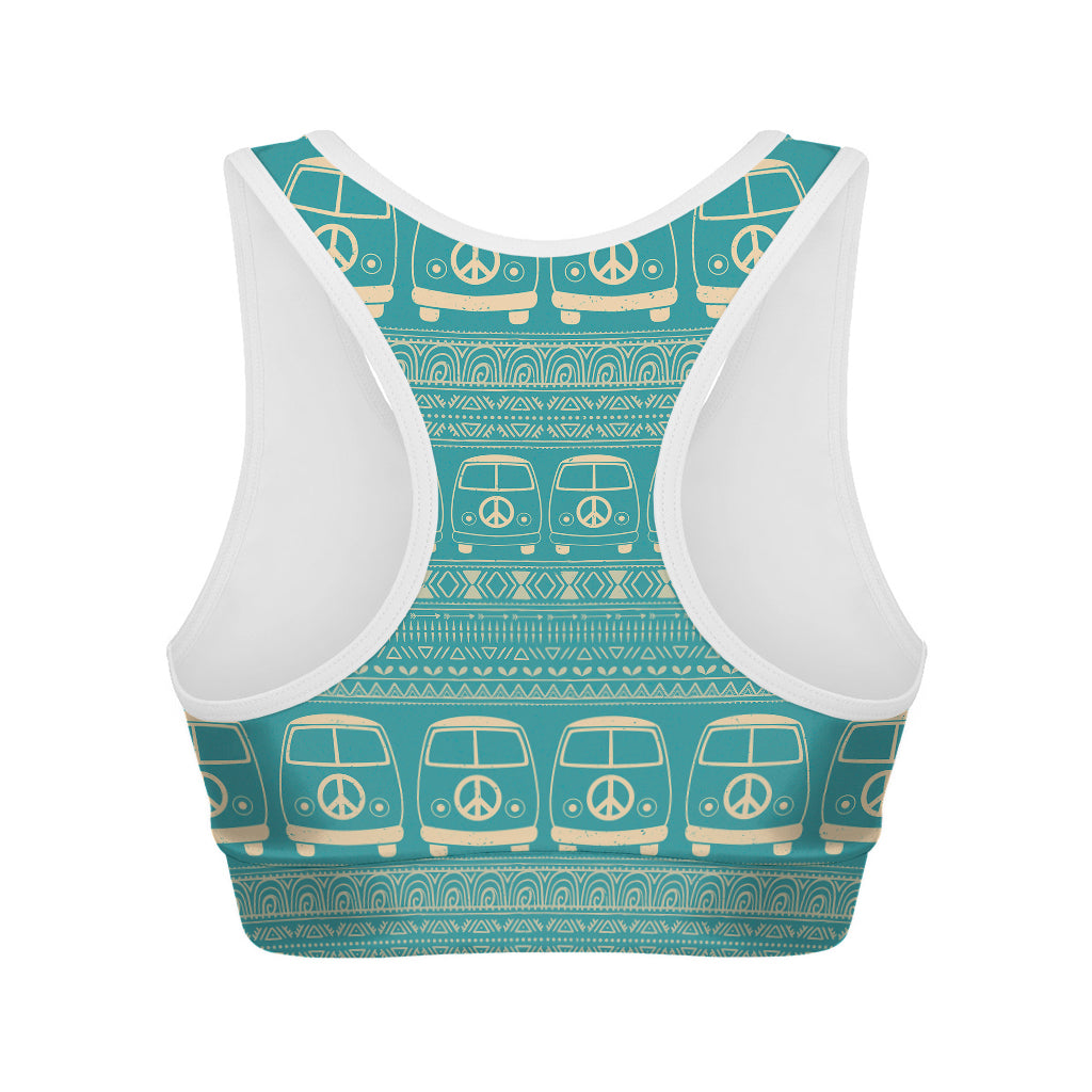 Vintage Hippie Van Pattern Print Women's Sports Bra