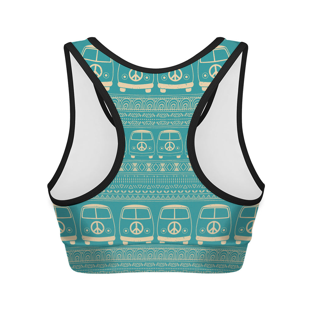 Vintage Hippie Van Pattern Print Women's Sports Bra