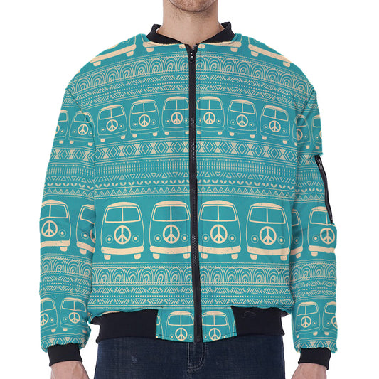 Vintage Hippie Van Pattern Print Zip Sleeve Bomber Jacket