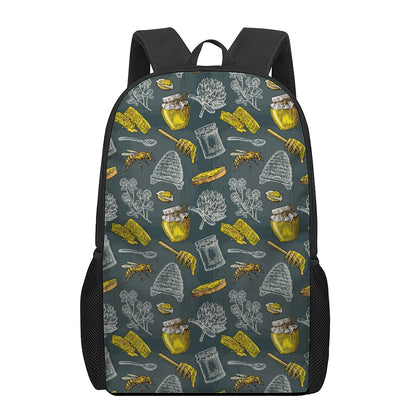 Vintage Honey Bee Print 17 Inch Backpack