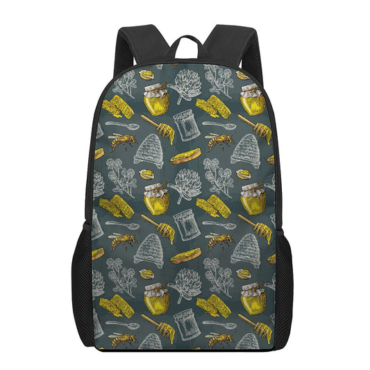 Vintage Honey Bee Print 17 Inch Backpack