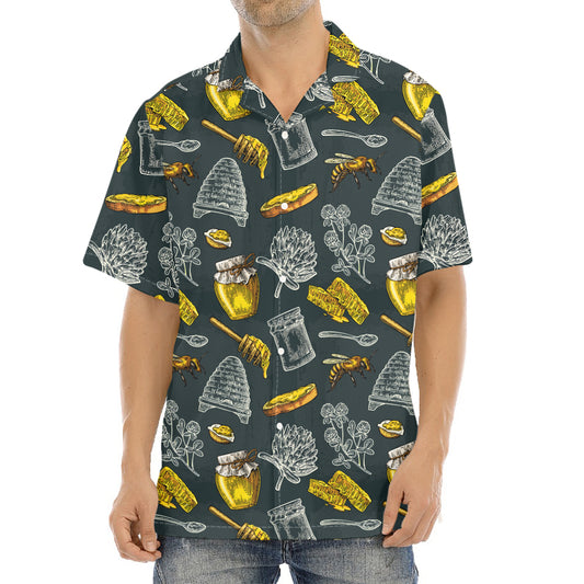 Vintage Honey Bee Print Aloha Shirt