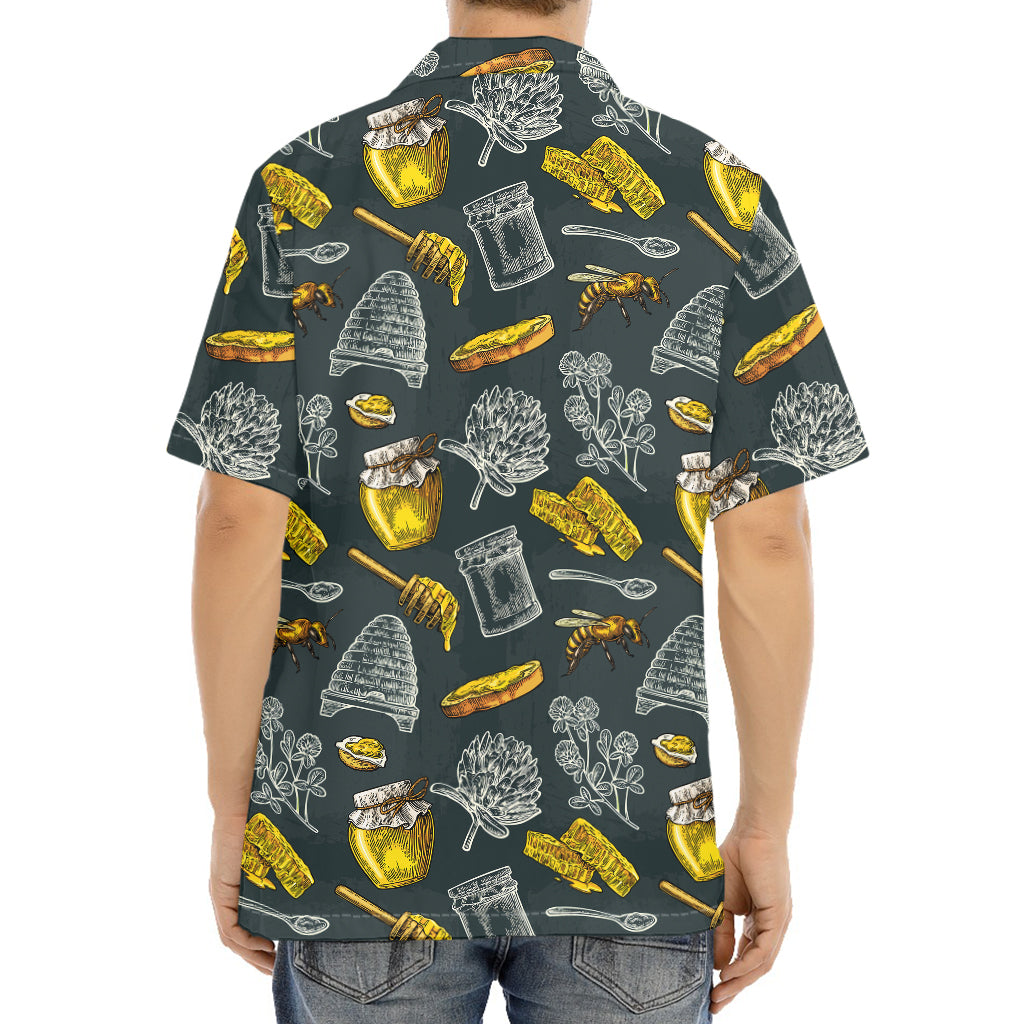 Vintage Honey Bee Print Aloha Shirt