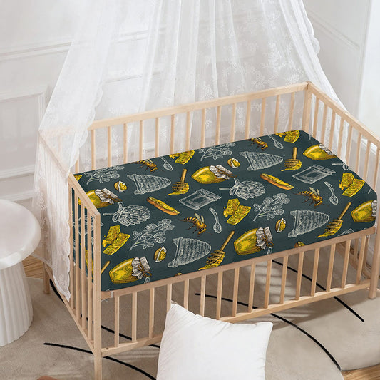 Vintage Honey Bee Print Baby Crib Sheet