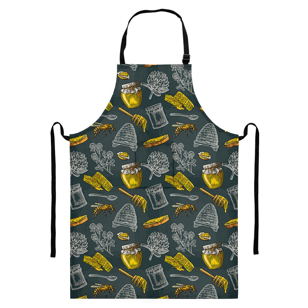 Vintage Honey Bee Print Bib Apron With Pocket