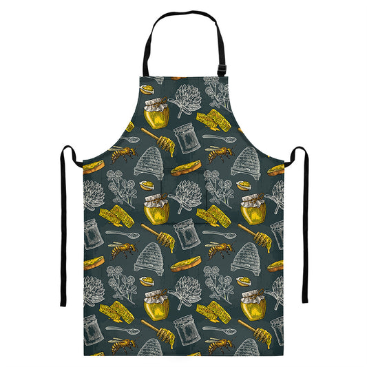 Vintage Honey Bee Print Bib Apron With Pocket