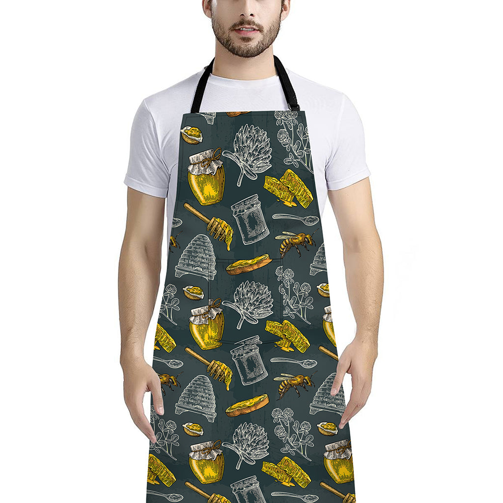 Vintage Honey Bee Print Bib Apron With Pocket
