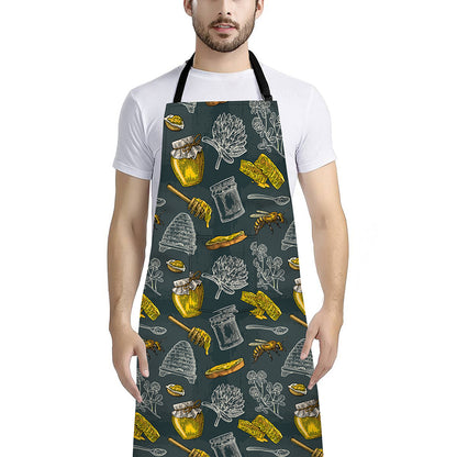 Vintage Honey Bee Print Bib Apron With Pocket