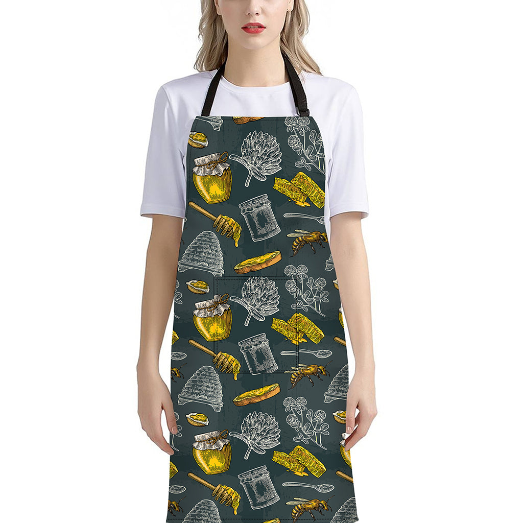 Vintage Honey Bee Print Bib Apron With Pocket