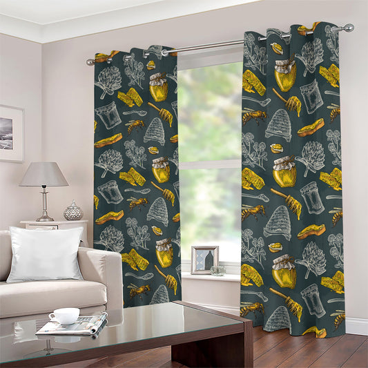 Vintage Honey Bee Print Blackout Grommet Curtains