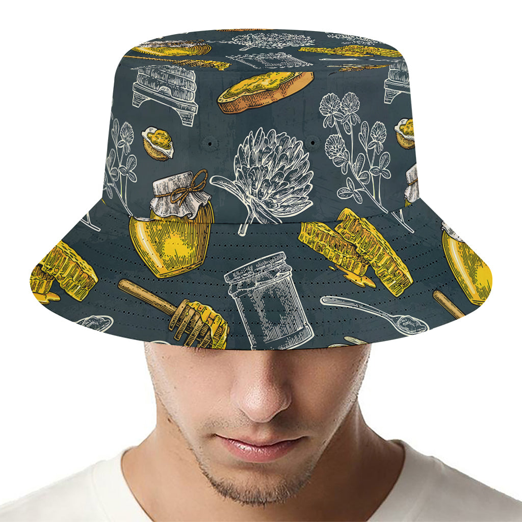 Vintage Honey Bee Print Bucket Hat