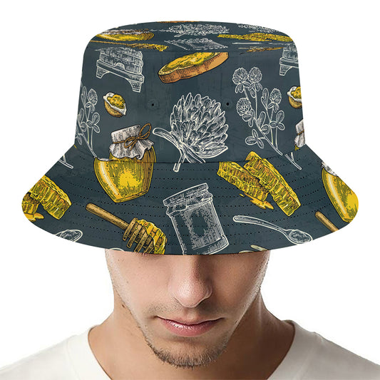 Vintage Honey Bee Print Bucket Hat