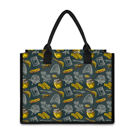 Vintage Honey Bee Print Canvas Tote Bag