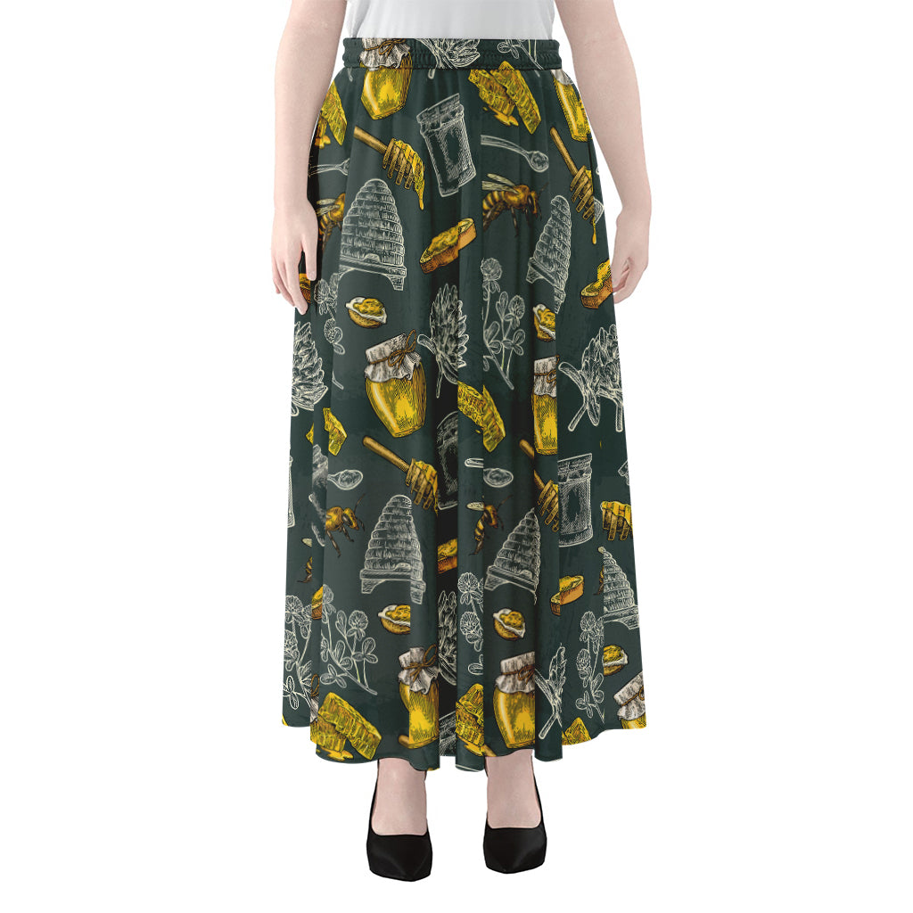 Vintage Honey Bee Print Chiffon Maxi Skirt