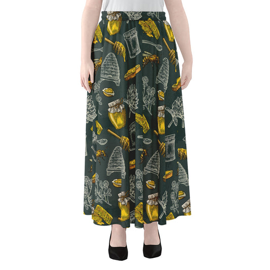 Vintage Honey Bee Print Chiffon Maxi Skirt