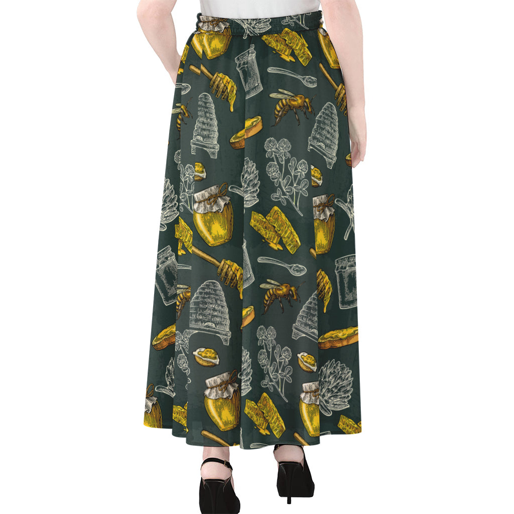Vintage Honey Bee Print Chiffon Maxi Skirt