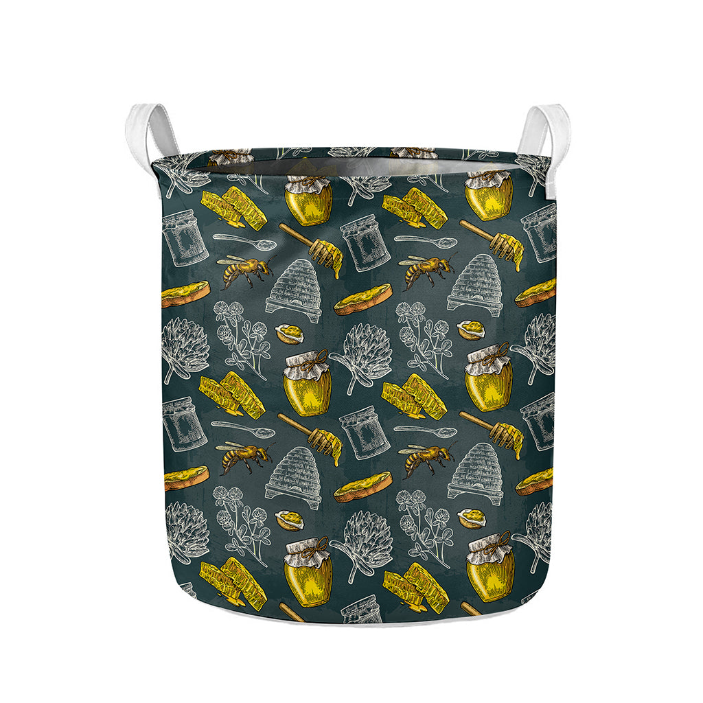 Vintage Honey Bee Print Collapsible Laundry Basket