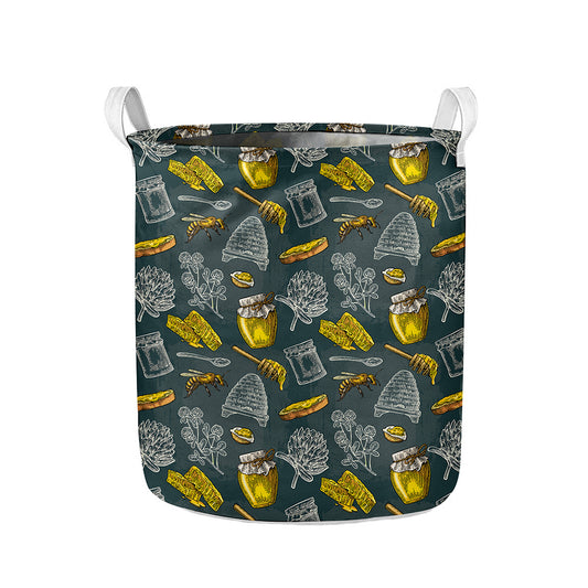 Vintage Honey Bee Print Collapsible Laundry Basket