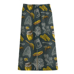 Vintage Honey Bee Print Cotton Front Slit Maxi Skirt
