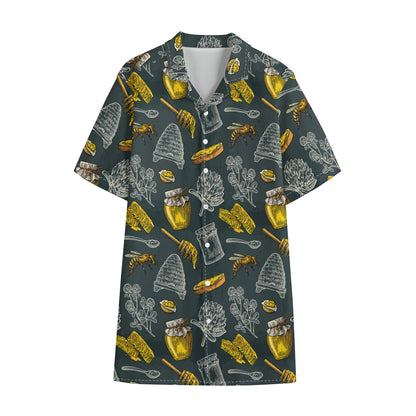 Vintage Honey Bee Print Cotton Hawaiian Shirt