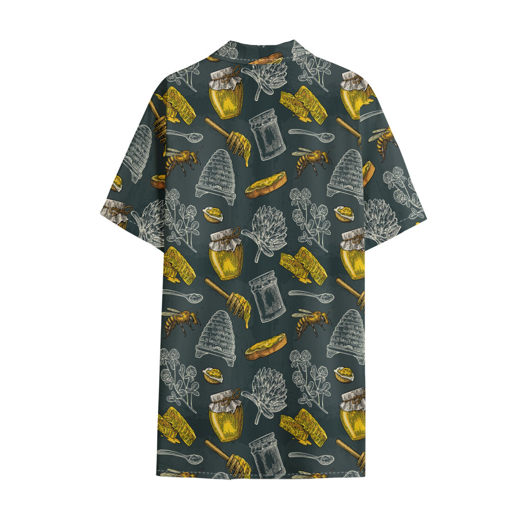 Vintage Honey Bee Print Cotton Hawaiian Shirt