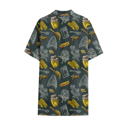 Vintage Honey Bee Print Cotton Hawaiian Shirt