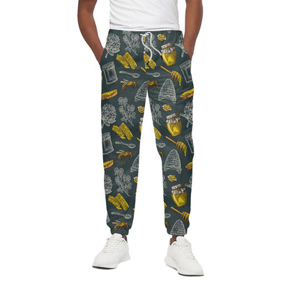 Vintage Honey Bee Print Cotton Pants