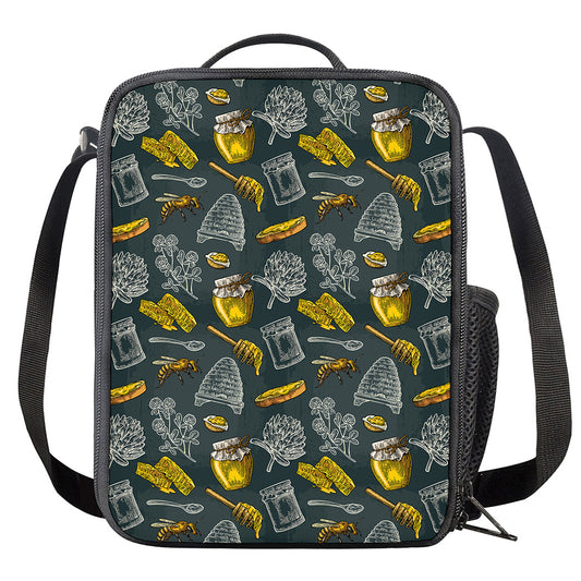 Vintage Honey Bee Print Crossbody Lunch Bag