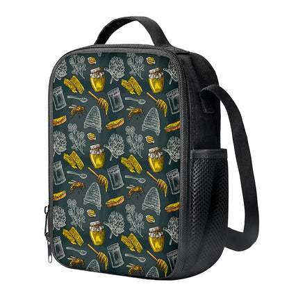 Vintage Honey Bee Print Crossbody Lunch Bag