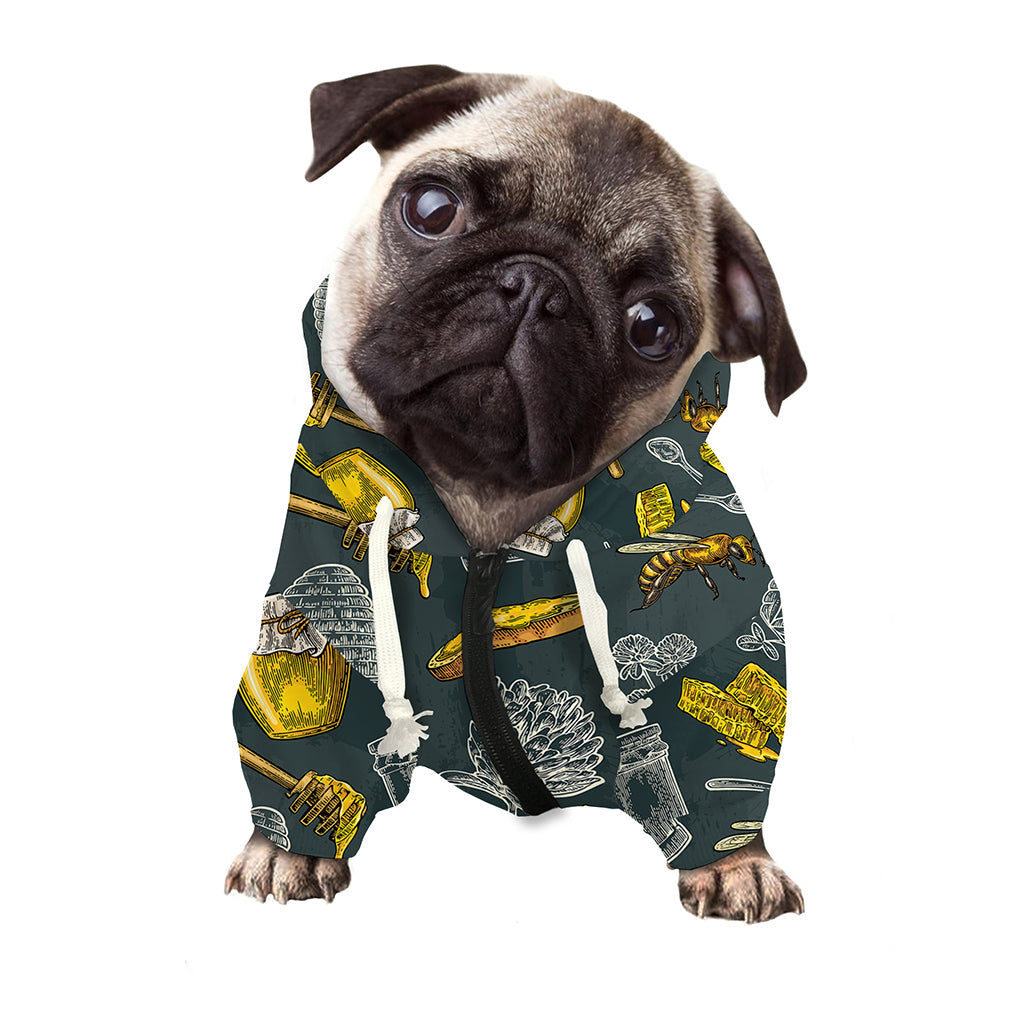 Vintage Honey Bee Print Dog Zip Up Hoodie
