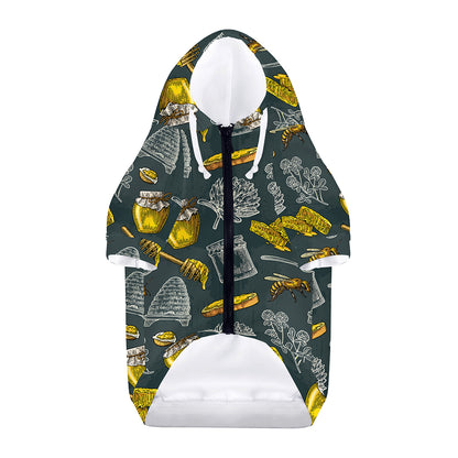 Vintage Honey Bee Print Dog Zip Up Hoodie