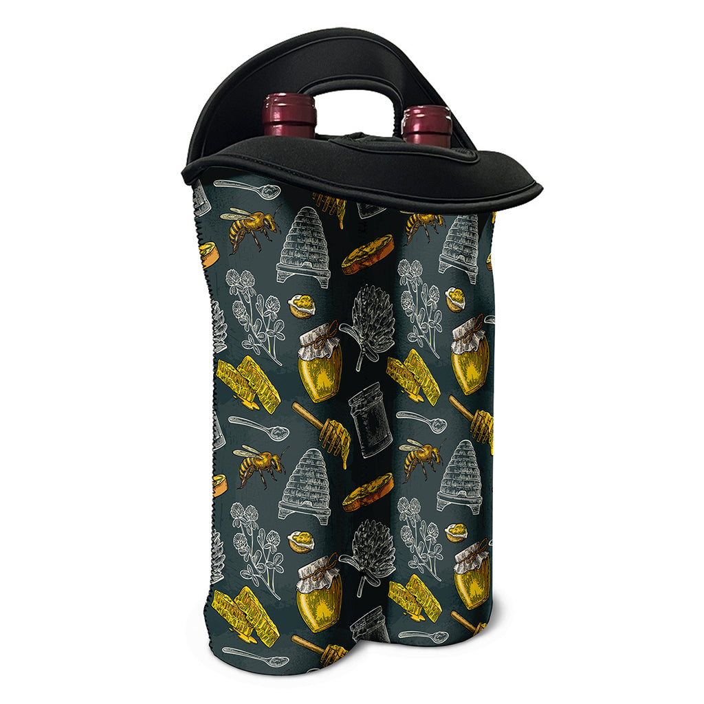 Vintage Honey Bee Print Double Neoprene Wine Tote