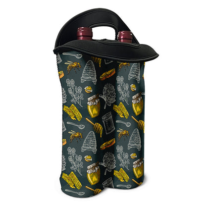 Vintage Honey Bee Print Double Neoprene Wine Tote