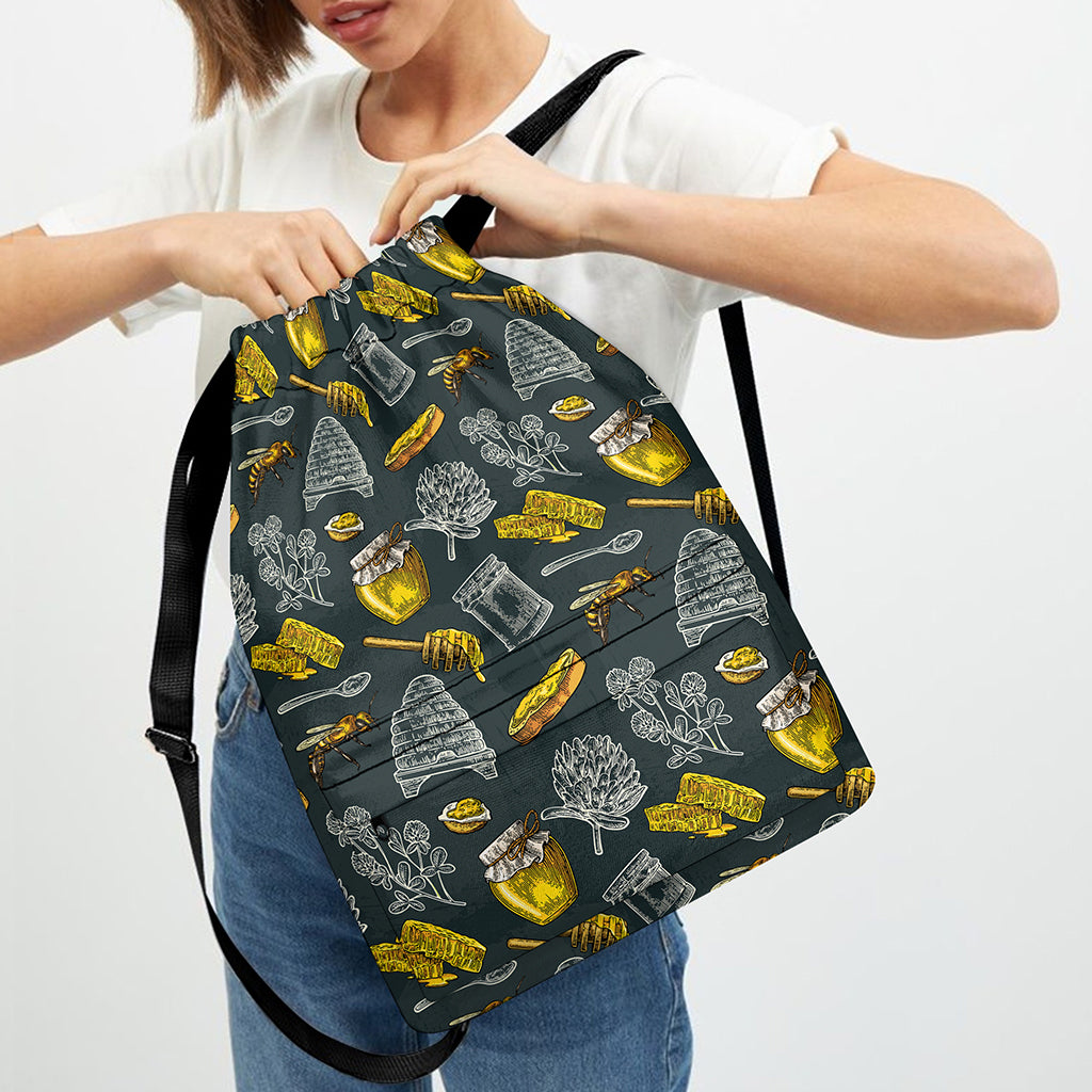 Vintage Honey Bee Print Drawstring Backpack